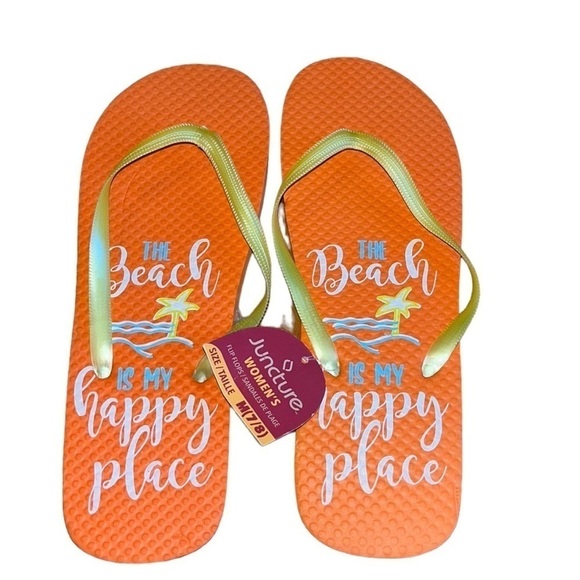 Juncture women’s The Beach is my Happy Place Rubber FlipFlops Orange Size 7/8 - Picture 1 of 5